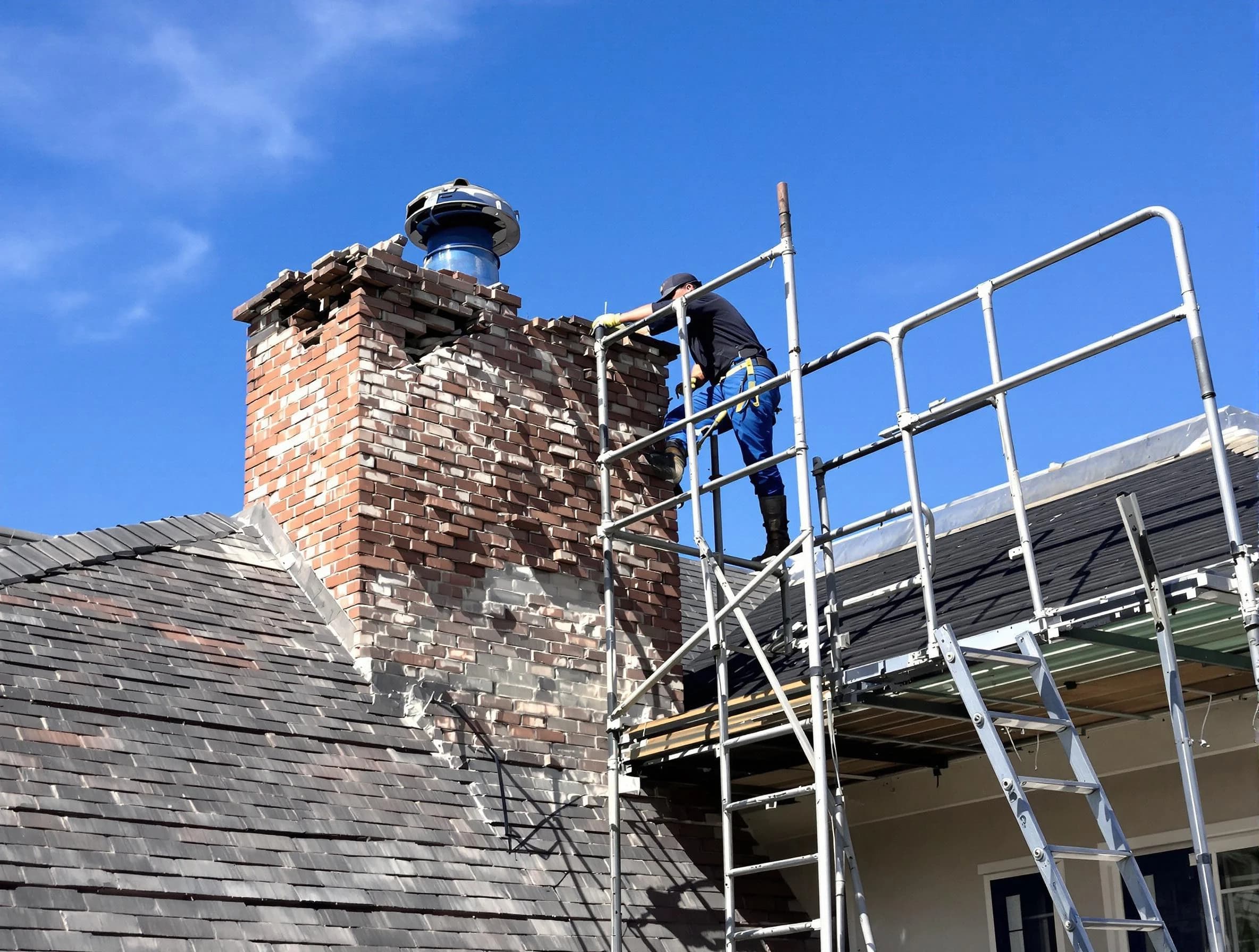 Rebuilding a chimney structure by Greensburg Chimney Sweep in Greensburg, PA