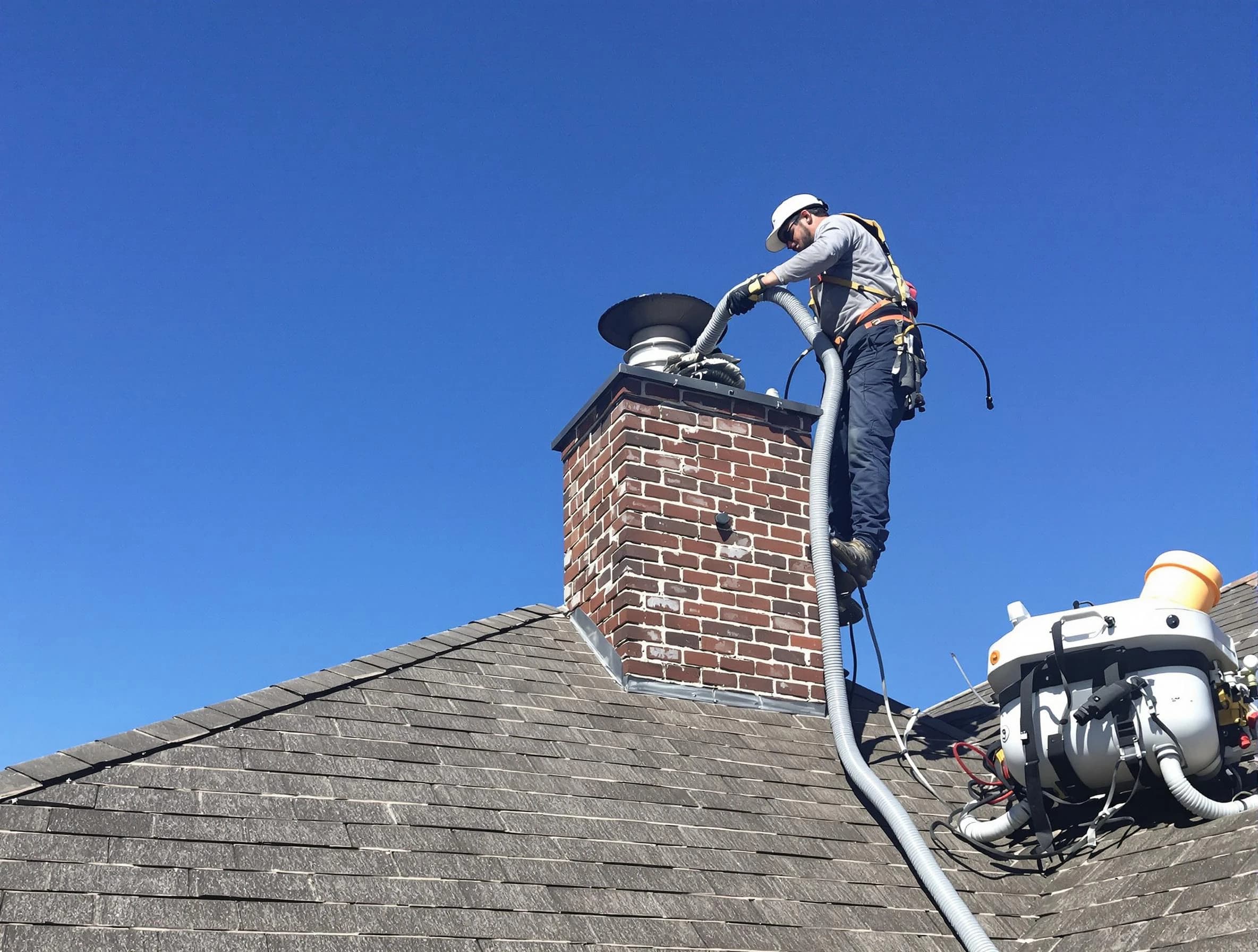 Dedicated Greensburg Chimney Sweep team member cleaning a chimney in Greensburg, PA