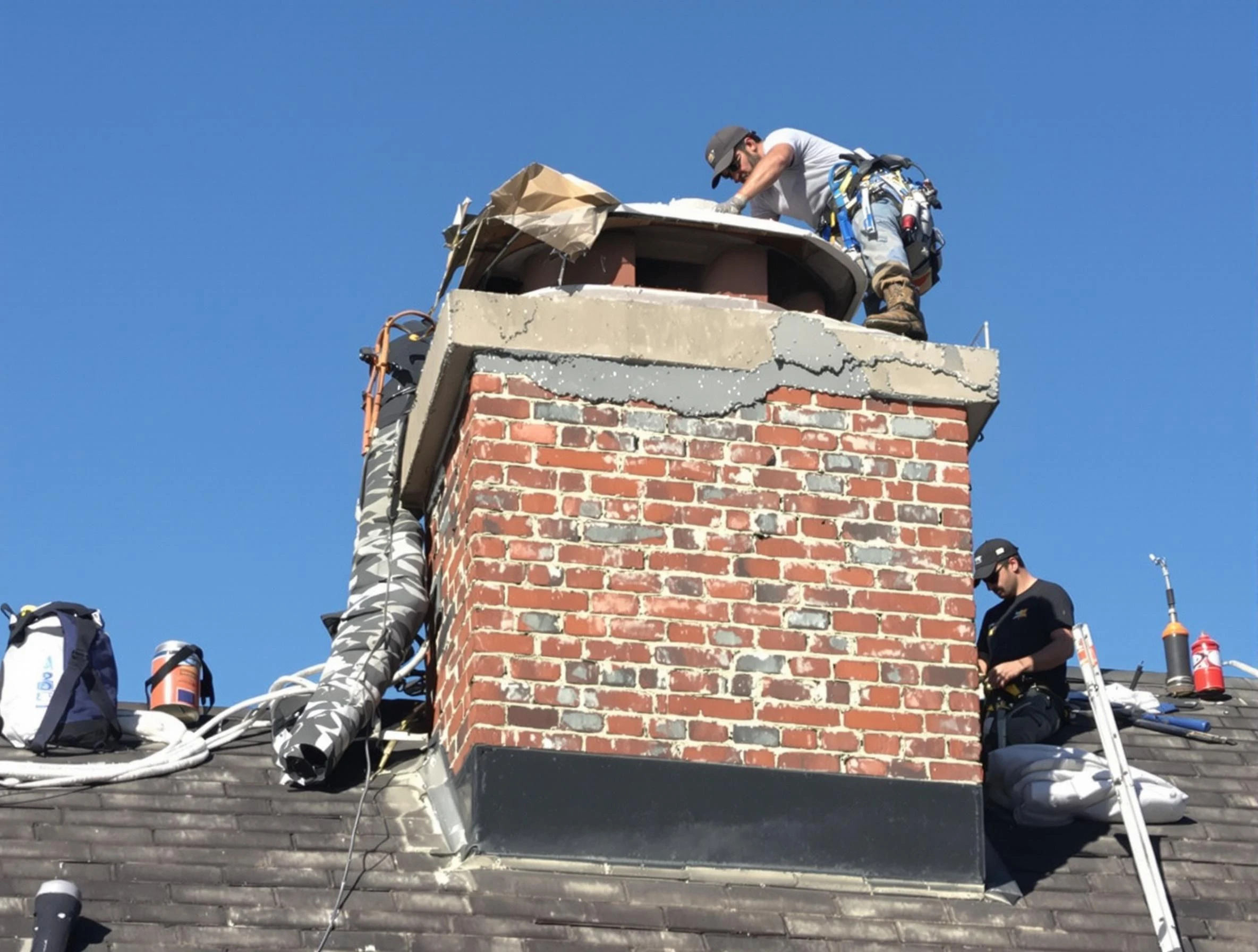 Greensburg Chimney Sweep installing a custom chimney crown in Greensburg, PA