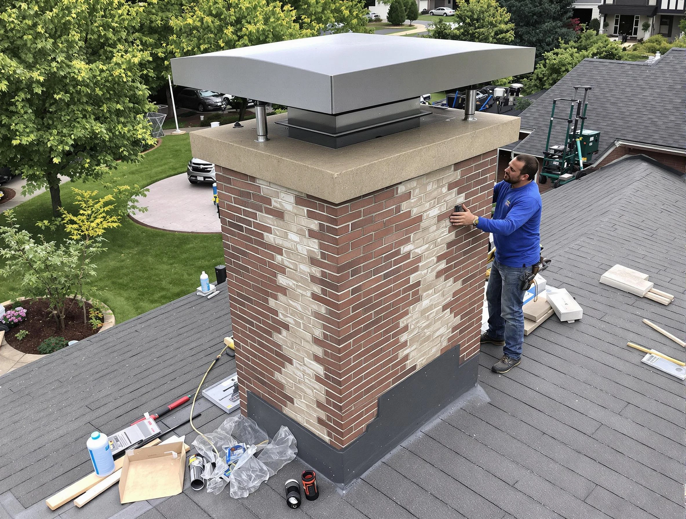 Greensburg Chimney Sweep team working on a custom chimney remodel in Greensburg, PA